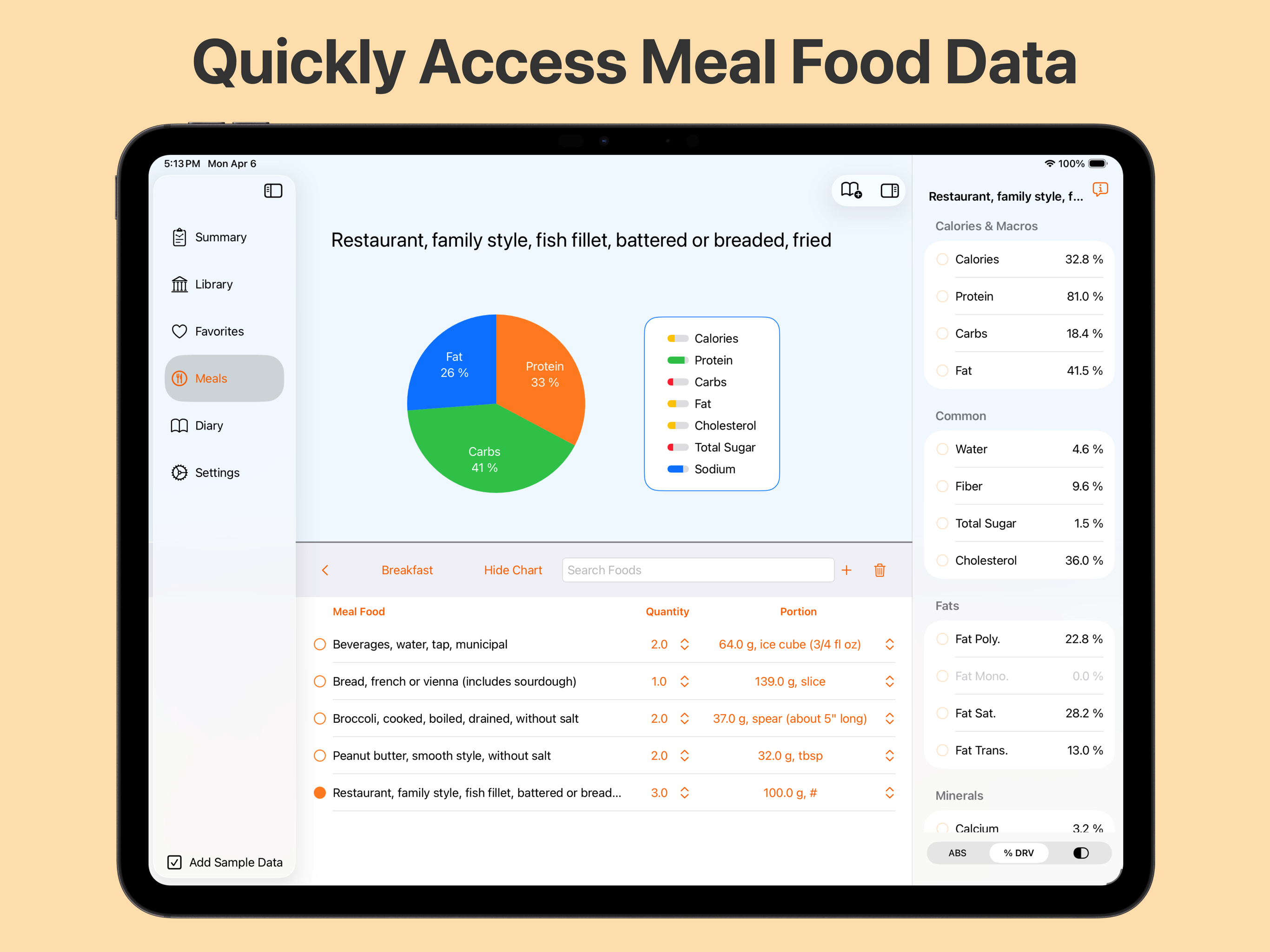 Quickly Access Meal Food Data